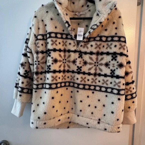 LOFT Cream and Black Sherpa Half Zip NWT - Picture 1 of 5